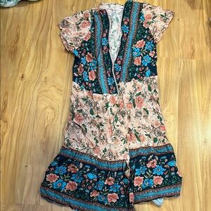 SHEIN Floral Print Dress in Pink and Blue